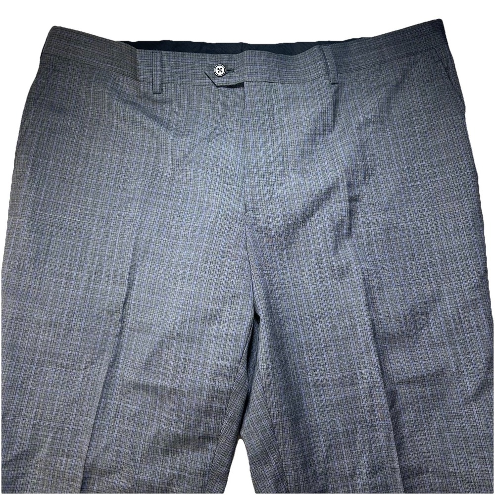 Zanetti Dress Pants Mens 42R Navy Blue Flat Front Straight Classic Micro Check